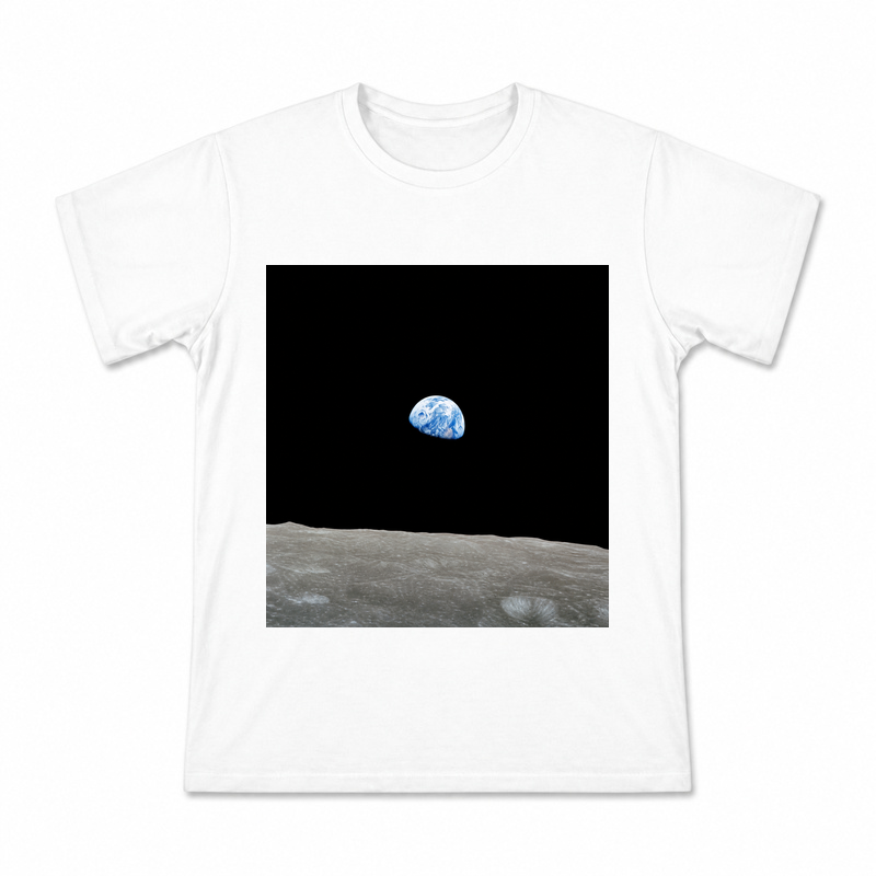 Earthrise Over Lunar Ridge Men's Graphic T-Shirt on a white T-shirt.