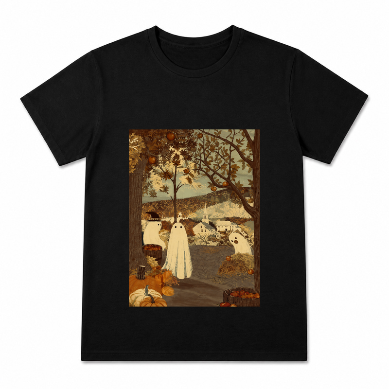 Pumpkin Checkerboard Women's Graphic T-Shirt on a black T-shirt.