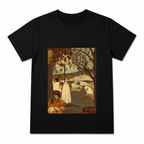 Pumpkin Checkerboard Women's Graphic T-Shirt on a black T-shirt.