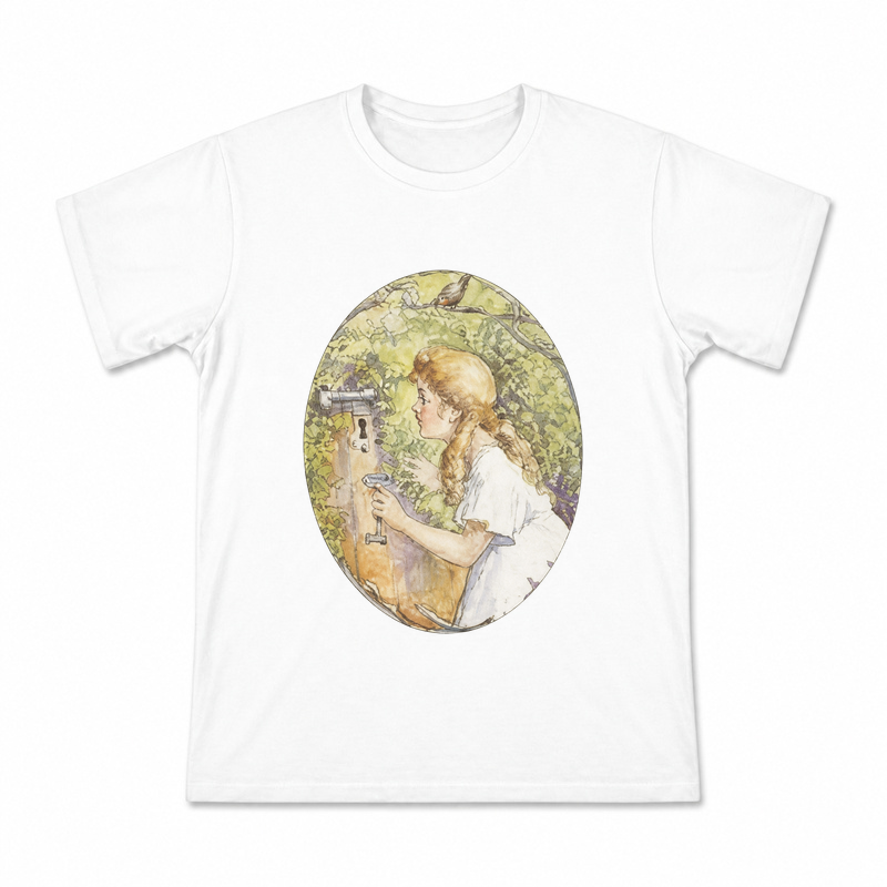 Secret Garden Oval Scene Men's Graphic T-Shirt on a white T-shirt.