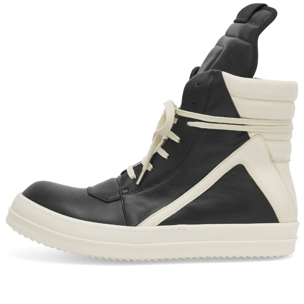 Rick Owens Leather Geobasket Sneakers - Black / Milk, product view 1