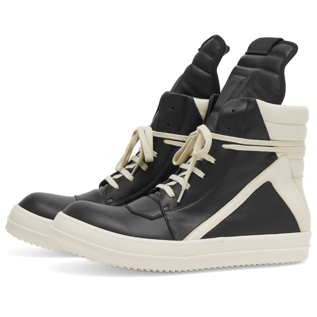 Rick Owens Leather Geobasket Sneakers - Black / Milk, product view 2
