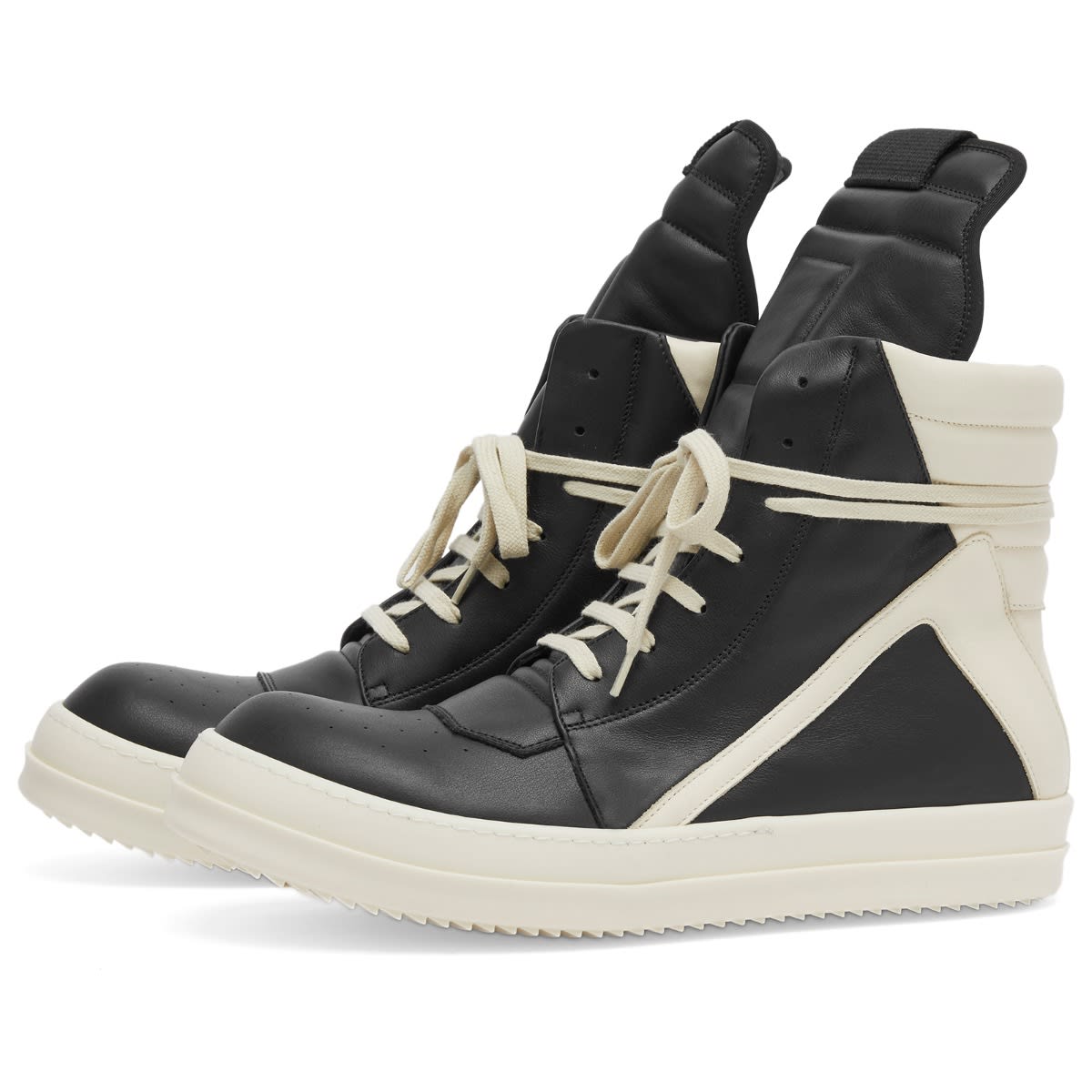 Rick Owens Leather Geobasket Sneakers - Black / Milk, product view 2