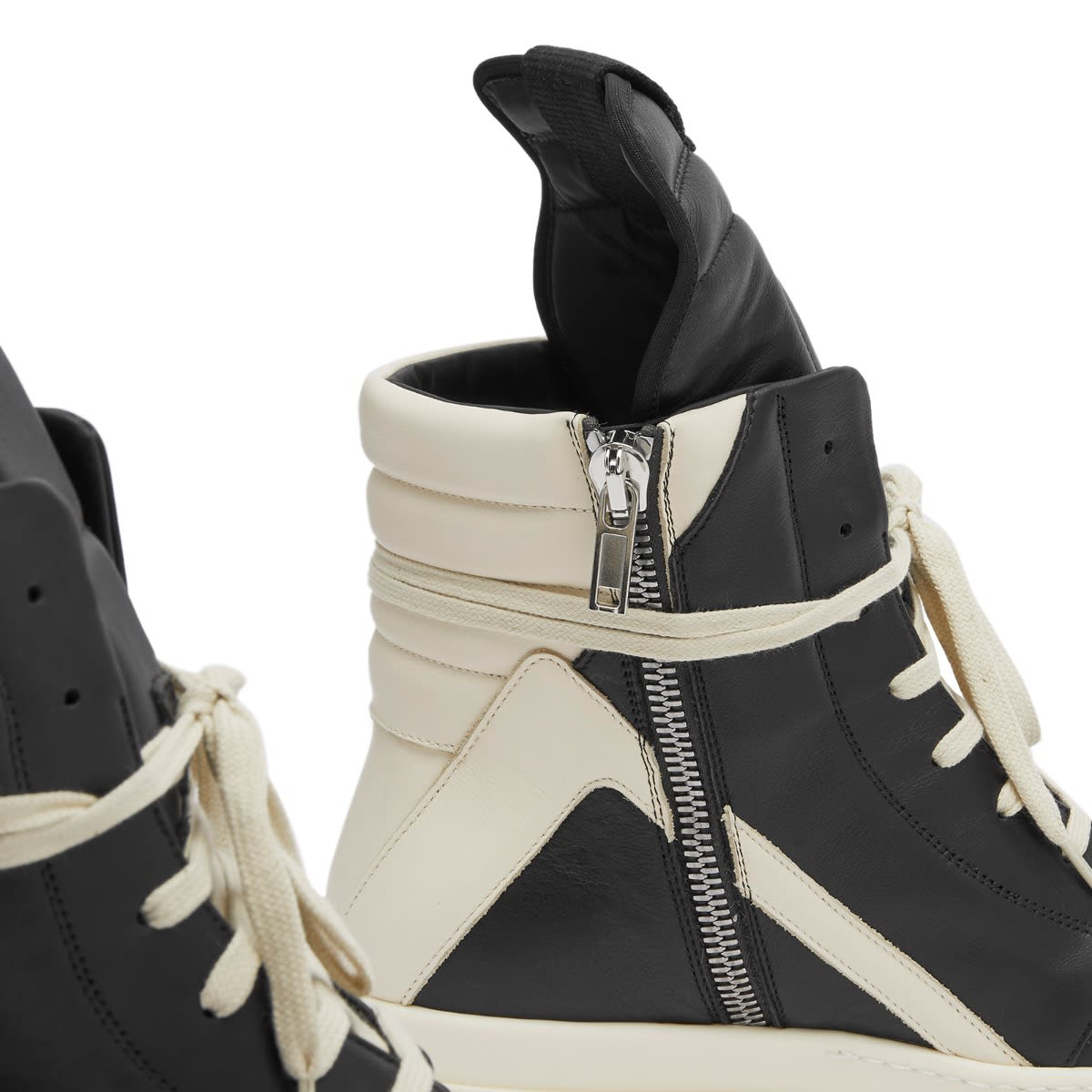 Rick Owens Leather Geobasket Sneakers - Black / Milk, product view 3
