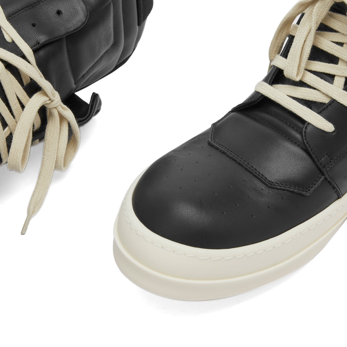 Rick Owens Leather Geobasket Sneakers - Black / Milk, product view 4