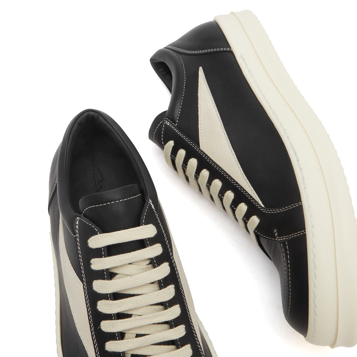 Rick Owens Leather Vintage Sneaks - Black / Milk, product view 3